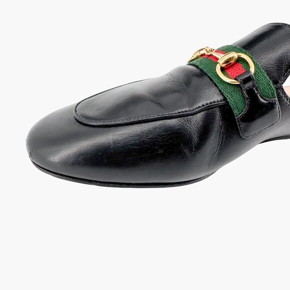 Gucci Princetown Horsebit Loafer Mule EU 38 US 8 Black Leather Flat Web Stripe - Picture 10 of 13